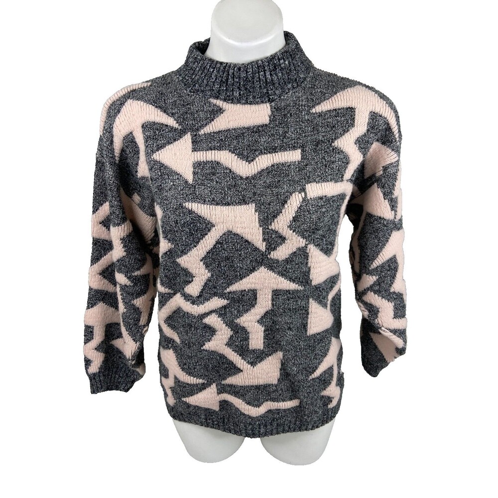 Arielle Women Large Sweater Gray Soft Pink Geometric Arrow Pattern Pullover